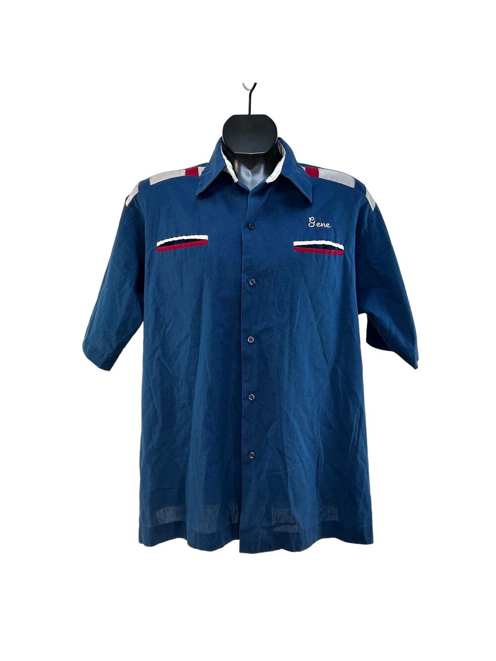 Vintage 70s King Louie Bowling Shirt Blue Short Sleeves